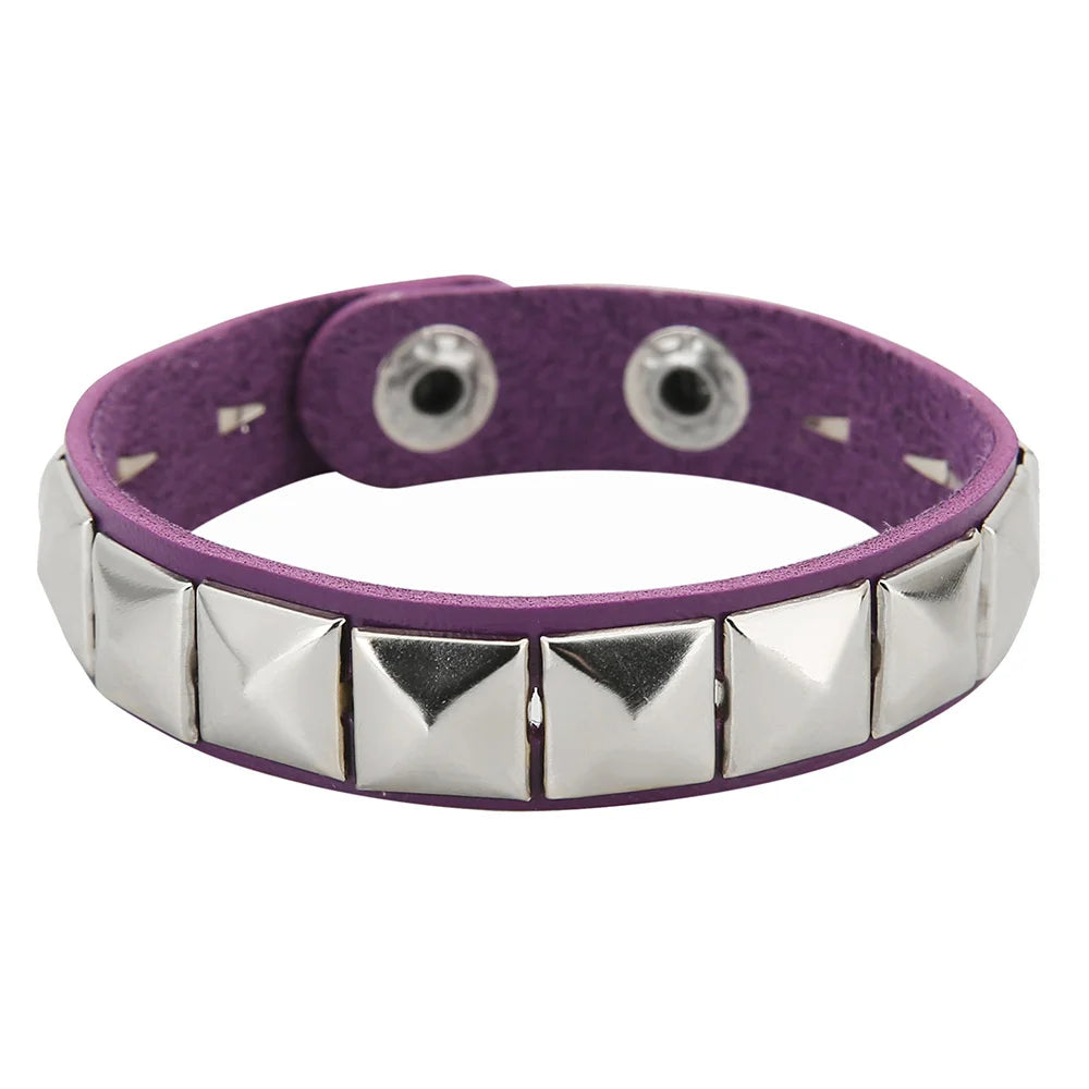 New One Row Punk Rock Studded Bracelet Square Spiked Leather Cuff Bracelet for Men Women \Wristband Bracelet - 12