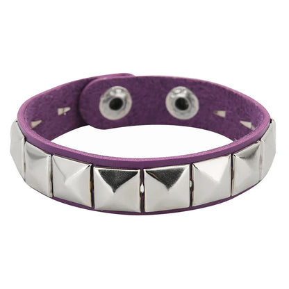 New One Row Punk Rock Studded Bracelet Square Spiked Leather Cuff Bracelet for Men Women \Wristband Bracelet - 12
