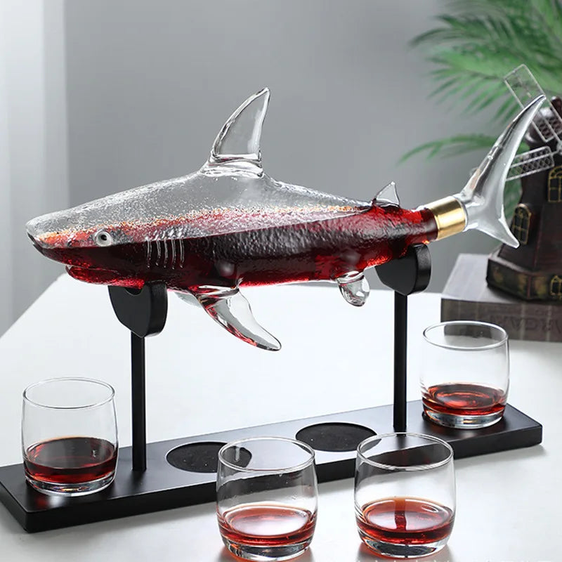 1000mL Shark Decanter Suit Originality Wine Set Ornament Glass Bar Animal Shaped Wine Bottle Manual Arts And Crafts Gift - Su
