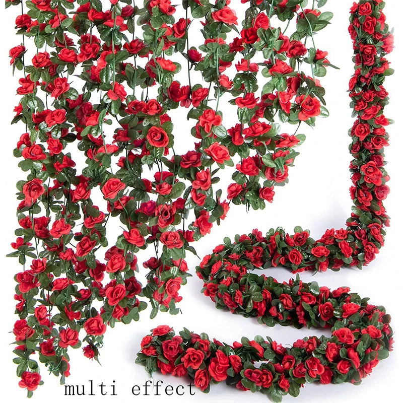 250CM Artificial Rose Flowers for Wedding Home Room Decoration Autumn Garden Outdoor Arch Christmas Rattan DIY Fake Plants Vi