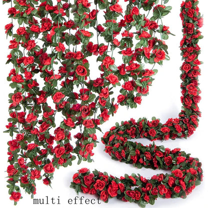 250CM Artificial Rose Flowers for Wedding Home Room Decoration Autumn Garden Outdoor Arch Christmas Rattan DIY Fake Plants Vi