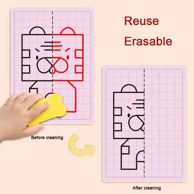 30 page children's grid symmetrical drawing toy focuses on fine motor skills writing and 4-color brush control training drawi