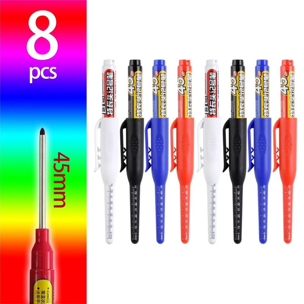 4-60Pcs 45mm Long Nib Head Carpenter Pen Deep Hole Marker Pens Black/Blue/Red/White for Measuring Woodworking Hand Tools - mi