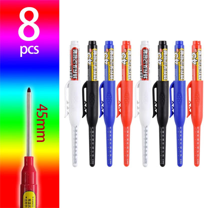 4-60Pcs 45mm Long Nib Head Carpenter Pen Deep Hole Marker Pens Black/Blue/Red/White for Measuring Woodworking Hand Tools
