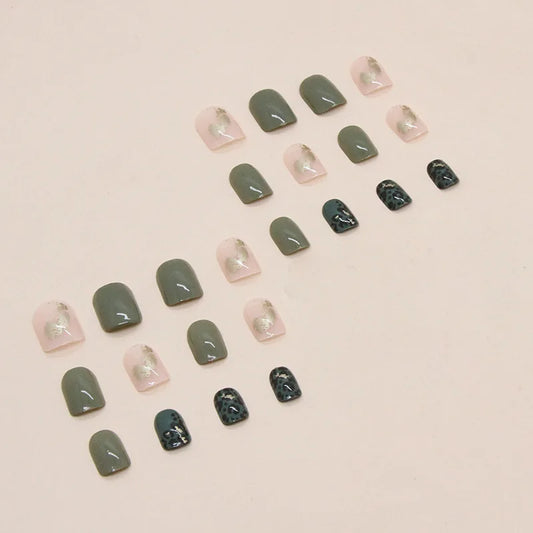24 pieces of ins-style short press-on nails (square shape), paired with 1 piece of jelly glue and 1 nail file
