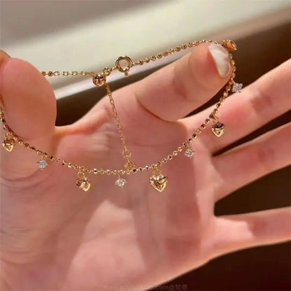 Elegant Red Crystal Zircon Metal Chain Bracelets for Women Colorful Heart Bracelets Party Wedding Wrist Charms Jewelry Gift -
