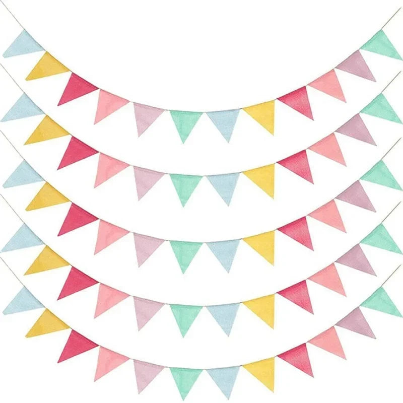 Colourful Jute Linen Pennant Flags Festival Bunting Banners Party Hanging Wedding Hanging Banner Party Garland for Home Decor