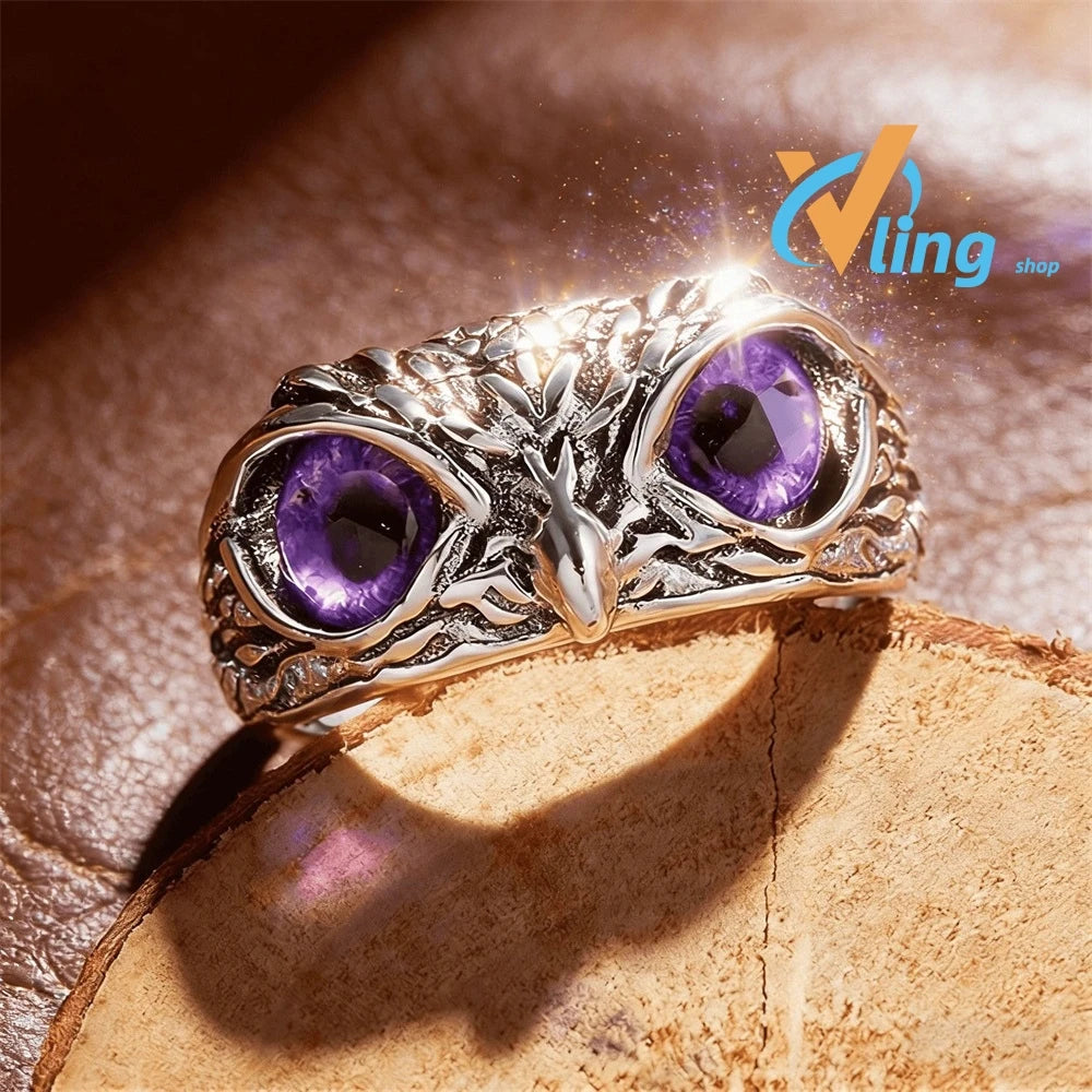 Multicolor Evil Eye Owl Adjustable Ring Antique Silver Gothic Punk Unisex Animal Finger Ring Women Men Fashion Jewelry Gift -