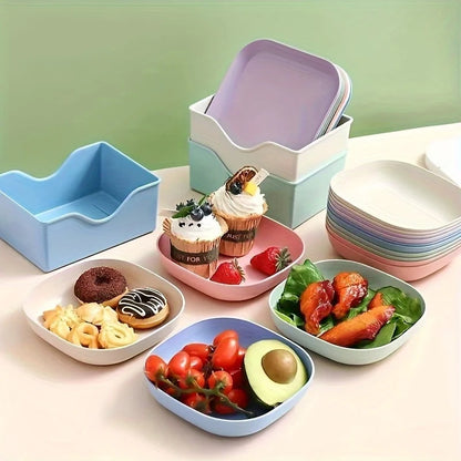 10pcs Set Reusable Fruit & Dessert Plates - Washable, Multifunctional Snack Dishes with Built-In Base for Bones & Candy - Ver