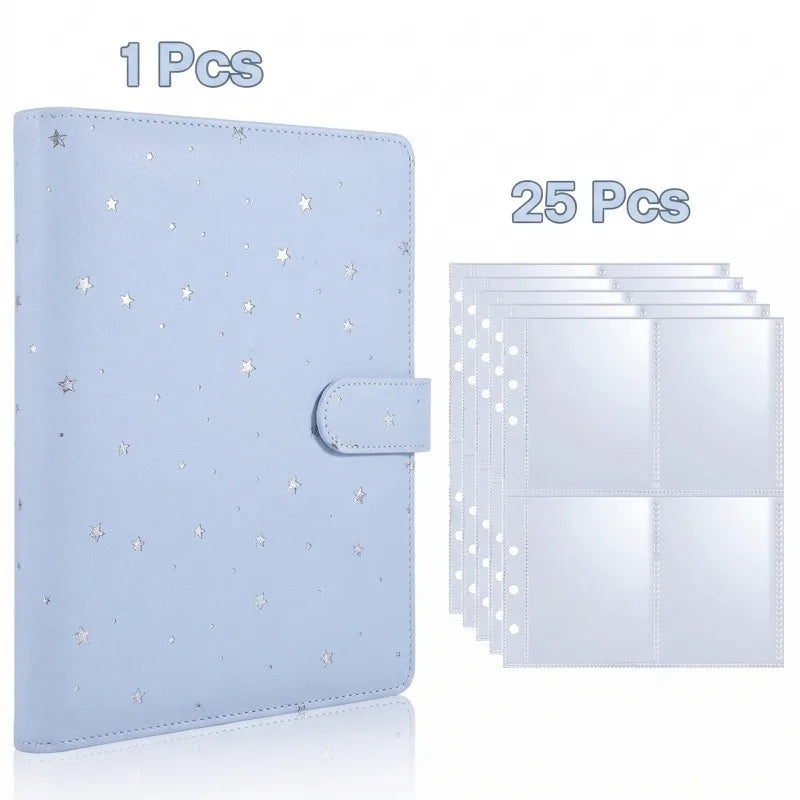 25pcs Page(4 Grids) Photo Card A5-Binder Kpop Photo Albums Idol Cards Loose-leaf Collect Book Binder Photocard Holder - Blue-