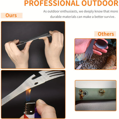 PSKOOK Outdoor Survival Tools 5 in 1 Camping Multi-functional EDC Kit Practical Fork Knife Spoon Bottle/Can Opener