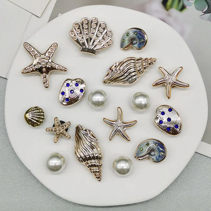 16PCS DIY Starfish Shoe Charms Bling Conch Shoes Buckle Decorations Removable Shell Shoe Accessories Mutlifunctional Shoe Cli