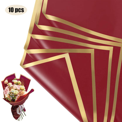10 Sheets Flower Wrapping Paper with Golden Edges, Waterproof Bouquet Packaging - Ideal for DIY Weddings & Birthdays - 06-Win