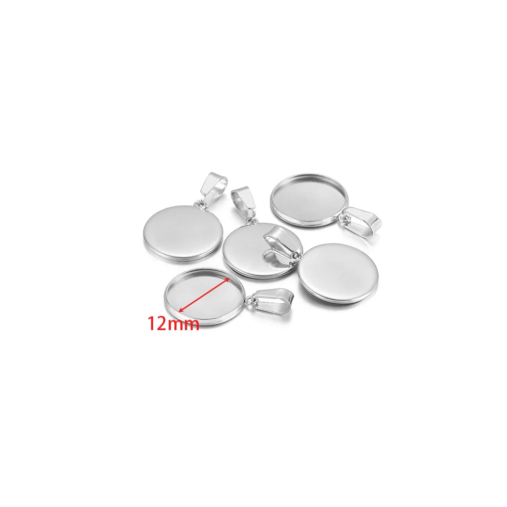 10pcs Stainless Steel 6-30mm Cabochon Cameo Base Settings Round Bezel Blank Tray for DIY Handmade Jewelry Charm Making - stee