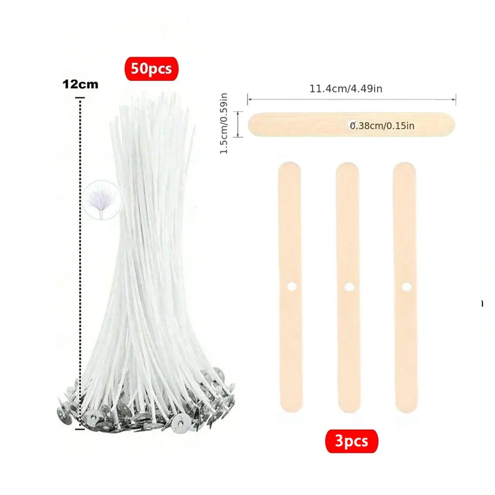 53pcs Candle Wicks Holder Waxed Cotton Candle Wicks Set with Stand Original Smokeless Candle Wicks Soy Oil Wax Core Woven Mak