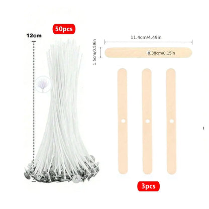 53pcs Candle Wicks Holder Waxed Cotton Candle Wicks Set with Stand Original Smokeless Candle Wicks Soy Oil Wax Core Woven Mak