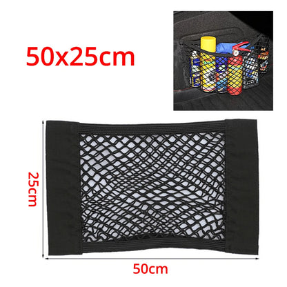 1X Car Back Rear Trunk Organizer Net Mesh Seat Elastic String Magic Sticker Universal Storage Bag Pocket Auto Put Paper Stowi