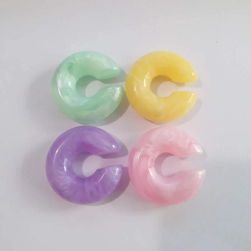 Fashion 4pcs C Shaped Acrylic Ear Clip for Women Simple Gold Silver Color No Pierced Round Earrings Punk Female Jewelry