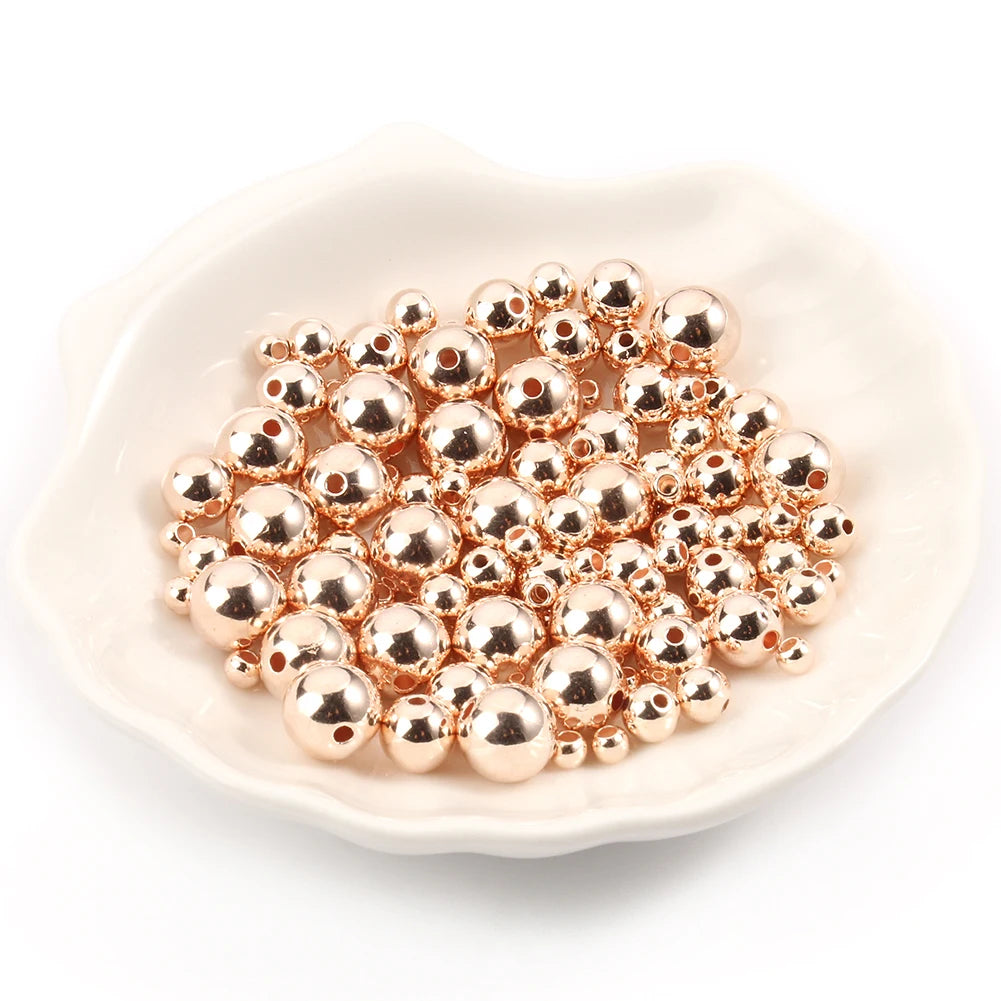 3/4/6/8/10/12mm Round Spacer Beads CCB Gold Silver Color Smooth Loose Ball Beads for Bracelet DIY Jewelry Making Accessories 