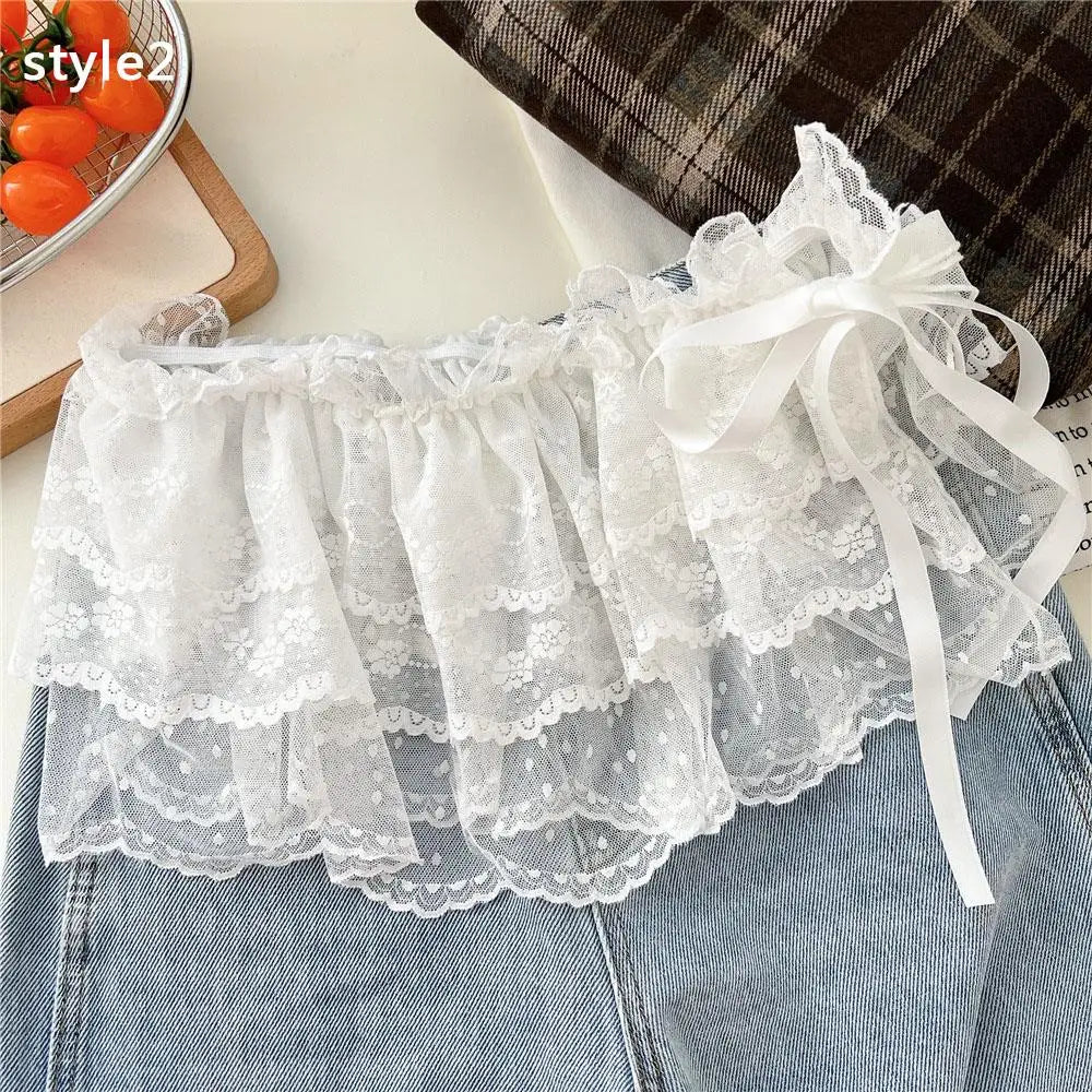 Lace Mini Skirts Women Elegant Sweet Lolita Short Skirts High Waist Y2k Streetwear Ruffle Skirts Lace Trim Butt Curtain Skirt
