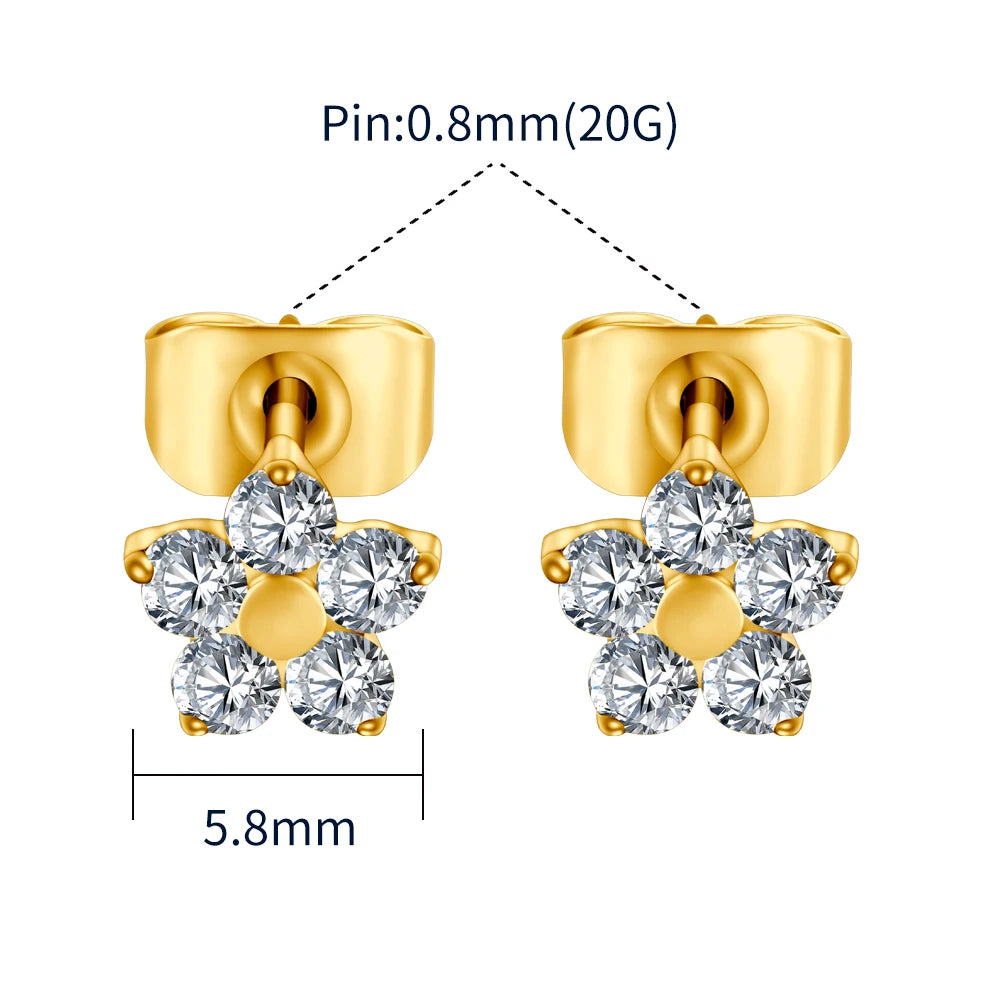Right Grand ASTM F136 Titanium 20G Tiny Flower CZ Stud Earrings Minimalist Wedding Cartilage Earrings Jewelry Gift for Women 