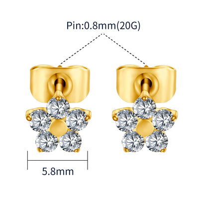 Right Grand ASTM F136 Titanium 20G Tiny Flower CZ Stud Earrings Minimalist Wedding Cartilage Earrings Jewelry Gift for Women