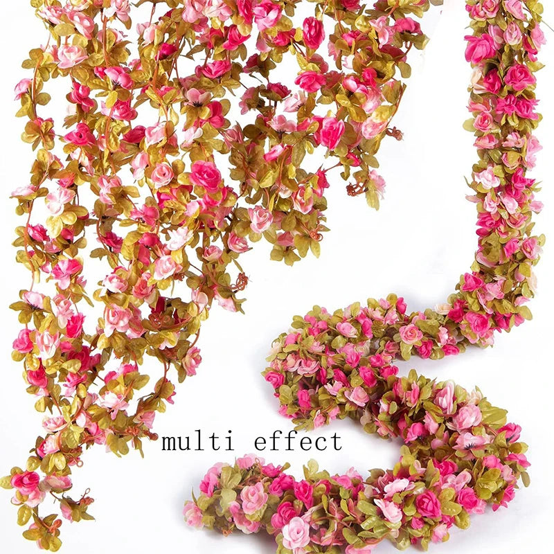 250CM Artificial Rose Flowers for Wedding Home Room Decoration Autumn Garden Outdoor Arch Christmas Rattan DIY Fake Plants Vi