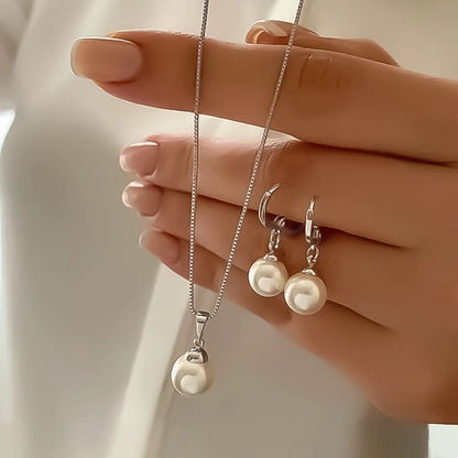 Fashion Elegant Imitation Pearl Pendant Jewelry Set for Women Vintage Gold Color Chain Necklace Earring Girl Wedding Party Gi