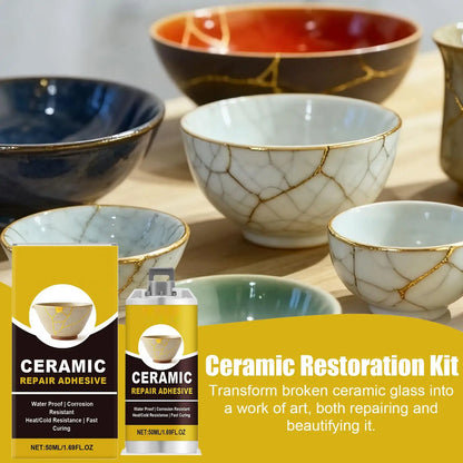 Kintsugi Repair Kit Gold Ceramic Glue Food Safe Adhesive for Broken Pottery Plate Cup Bowl Bathtub Craft Art Restoration
