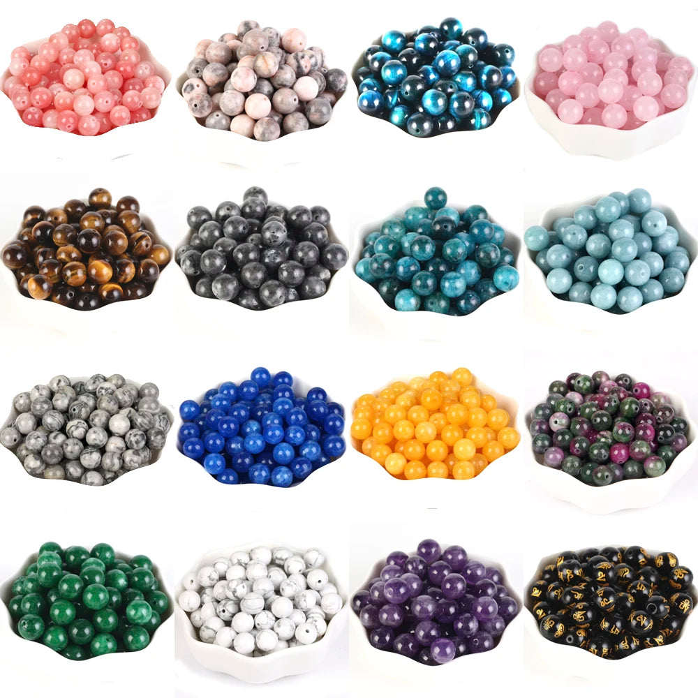 4-12MM Natural Stone Beads Lava Amethyst Tiger Eye Quartz Agates Round Loose Beads for Jewelry Making DIY Bracelet Accessorie