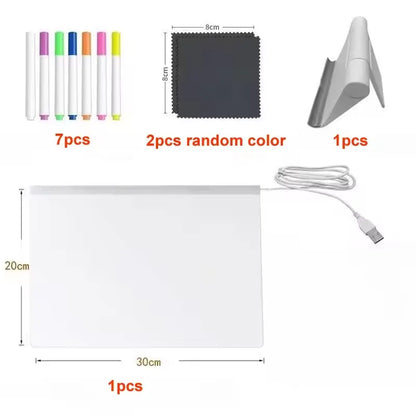 LED Light-Up Acrylic Message Board Erasable USB Drawing Board Birthday Gift Bar Advertising for Creative Activities with Stan