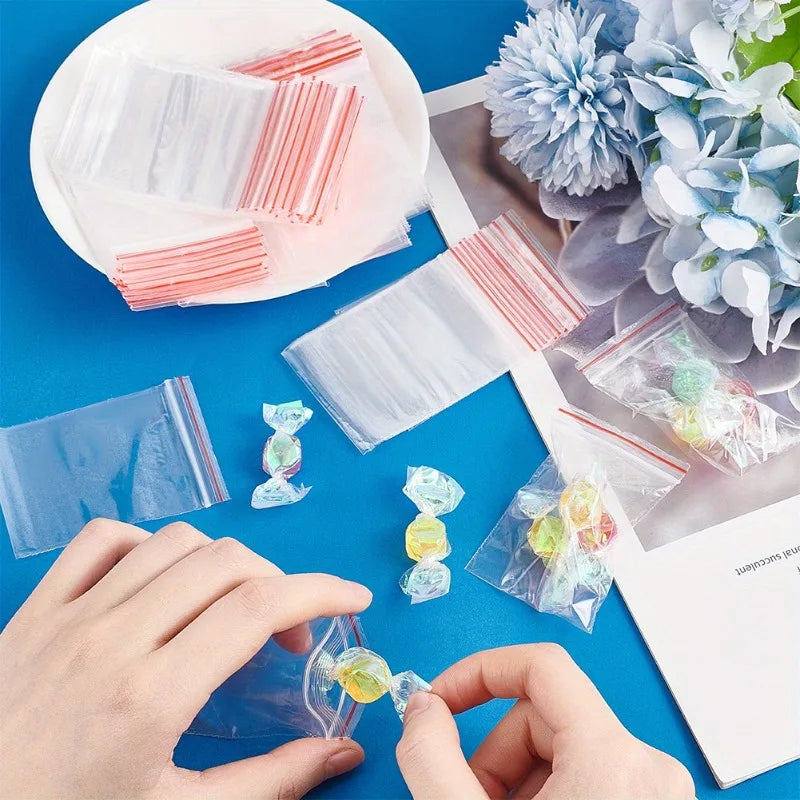 500/100pcs Self Sealed Bags Plastic Storage Bag for Jewelry Food Pills Transparent Zipper Storage Bag Package Pouches