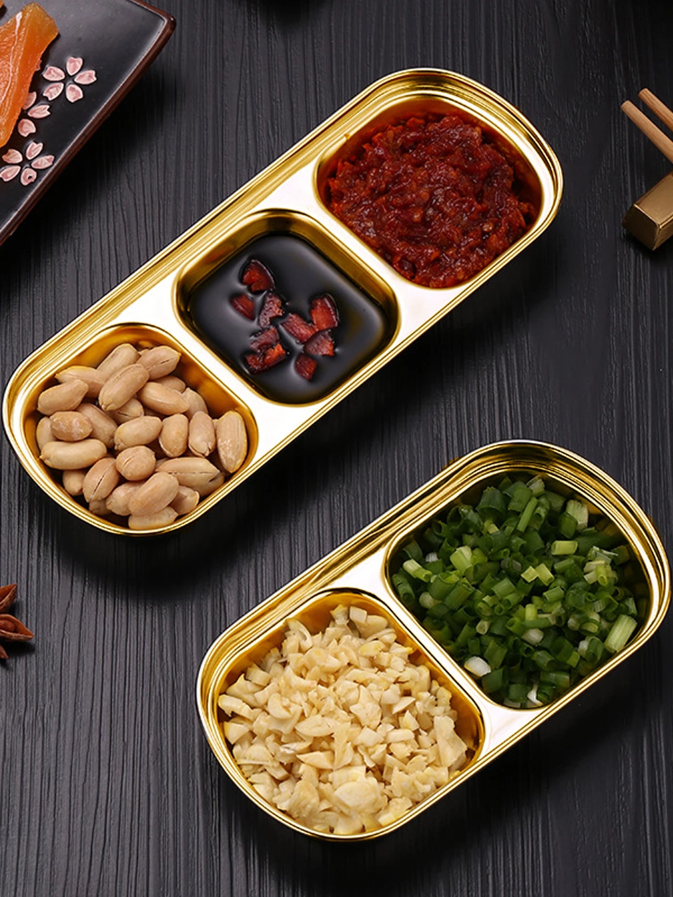 1/4 Pcs Stainless Steel Divided Seasoning Sauce Dip Bowl, 1/2/3/4 Compartment Korean Ketchup Sauce Bowl, Vinegar Soy Spice Co
