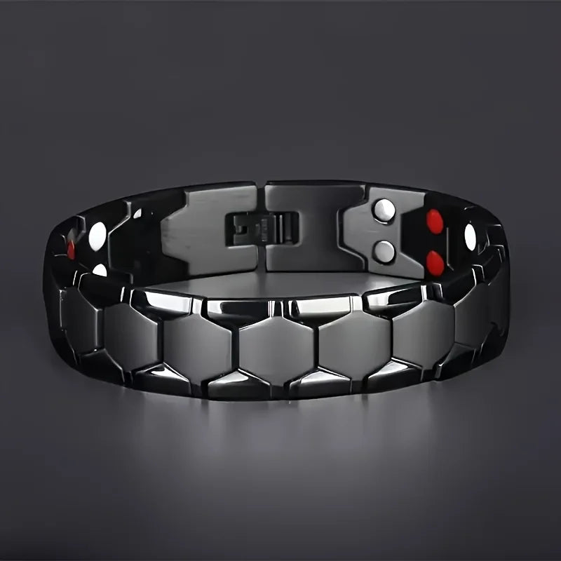 1pc men's magnetic titanium alloy bracelet - Ideal Father's Day gift, detachable hexagonal wide magnetic bead bracelet - blac
