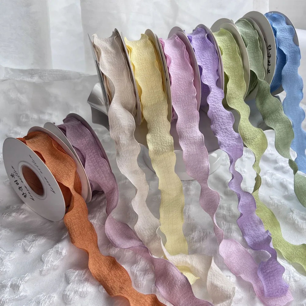 New 10 Yards Fishtail Yarn Ribbons Gift Wrapping Bouquets Wave Edge Pleated Gifts Packaging Material 2.5cm DIY Decor