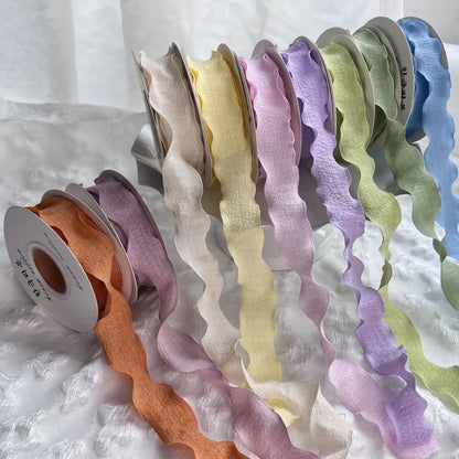 New 10 Yards Fishtail Yarn Ribbons Gift Wrapping Bouquets Wave Edge Pleated Gifts Packaging Material 2.5cm DIY Decor
