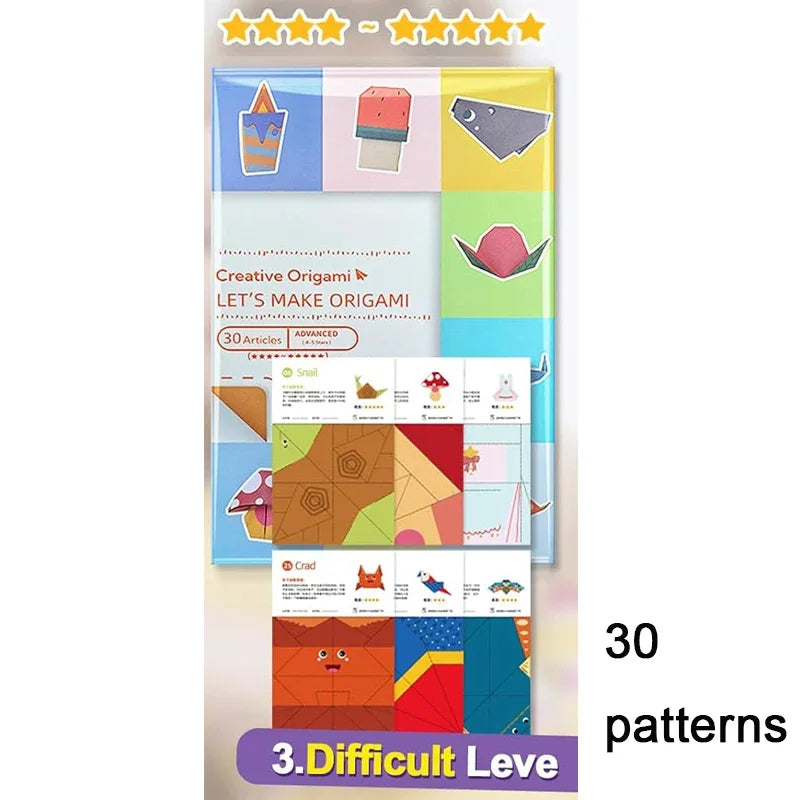 Origami Kit with 30/96 Sheets Paper & Guide Book, DIY Craft Art for Beginners kids，Multiple difficulty level challenges - 30 