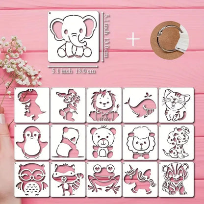 16 Sheets Adorable Cartoon Animal Templates Reusable Stencils for Kids Scrapbooking DIY Craft Painting Projects, Cute Design