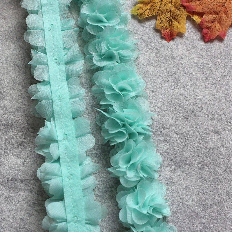 1 Yard Width 5cm 3D Chiffon Flowers Lace Trim Multicolor DIY Lace Ribbon Decor Clothes Accessories Craft Sewing Fabric Suppli