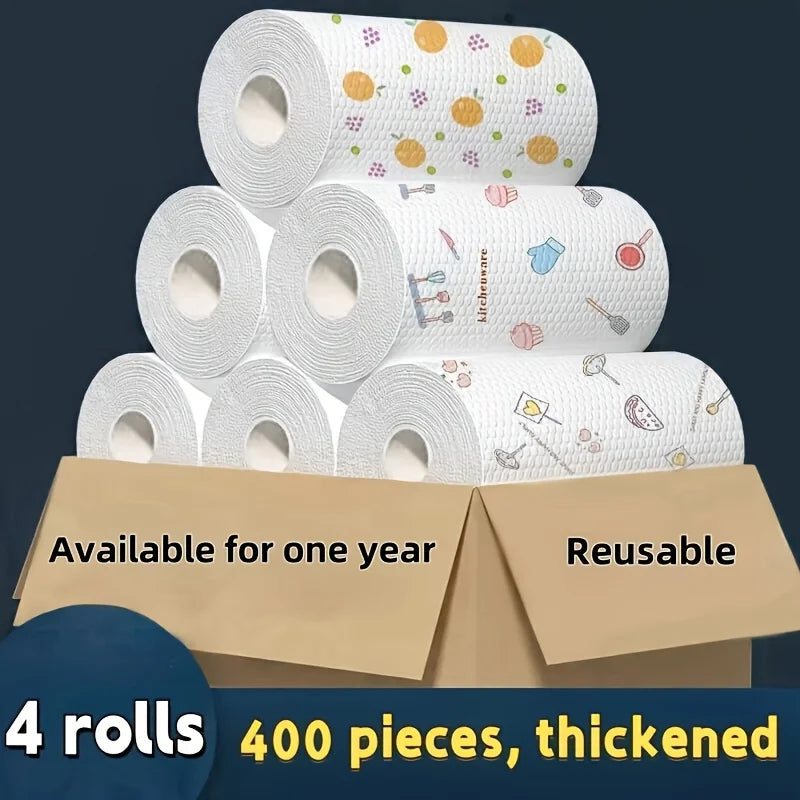 50 100pcs/roll Dishcloth Absorbent Thickened Kitchen Paper Dry Wet Use Non Greasy Random Pattern for Sink Cleaning Dishwashin