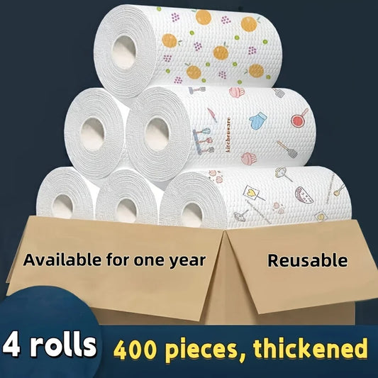 50 100pcs/roll Dishcloth Absorbent Thickened Kitchen Paper Dry Wet Use Non Greasy Random Pattern for Sink Cleaning Dishwashin