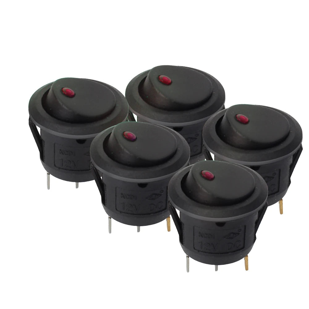 5 Pieces Car Pushbutton Switch 12V ON/OFF Luminescence Toggle Switches Round Rocker Dot Switch LED Light Waterproof - 20MM Re