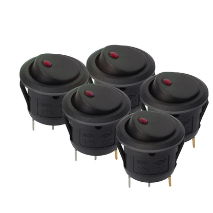 5 Pieces Car Pushbutton Switch 12V ON/OFF Luminescence Toggle Switches Round Rocker Dot Switch LED Light Waterproof - 20MM Re