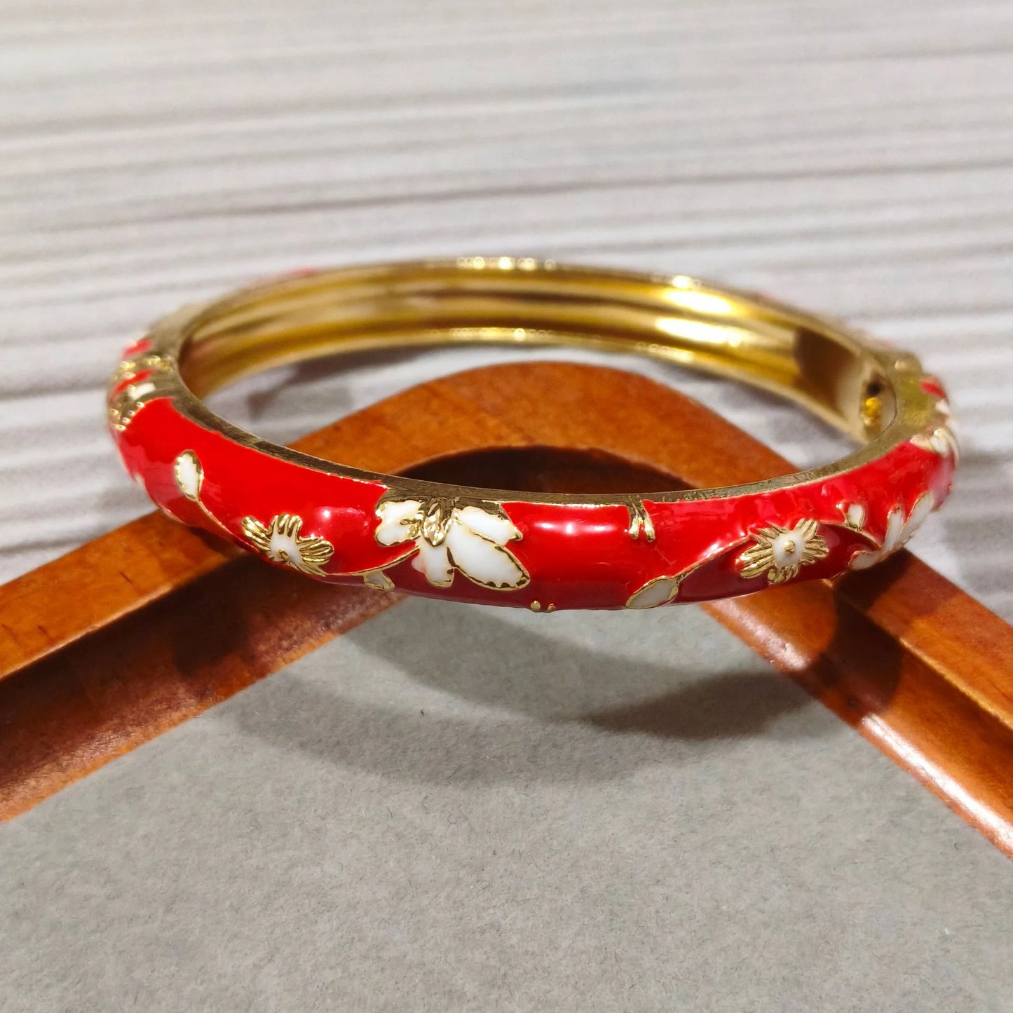 Enamel Chinese Cloisonne Bracelet Double Bangle Traditional Peony Filigree Flower Bangle Ethnic Vintage Women's Hand Bracelet