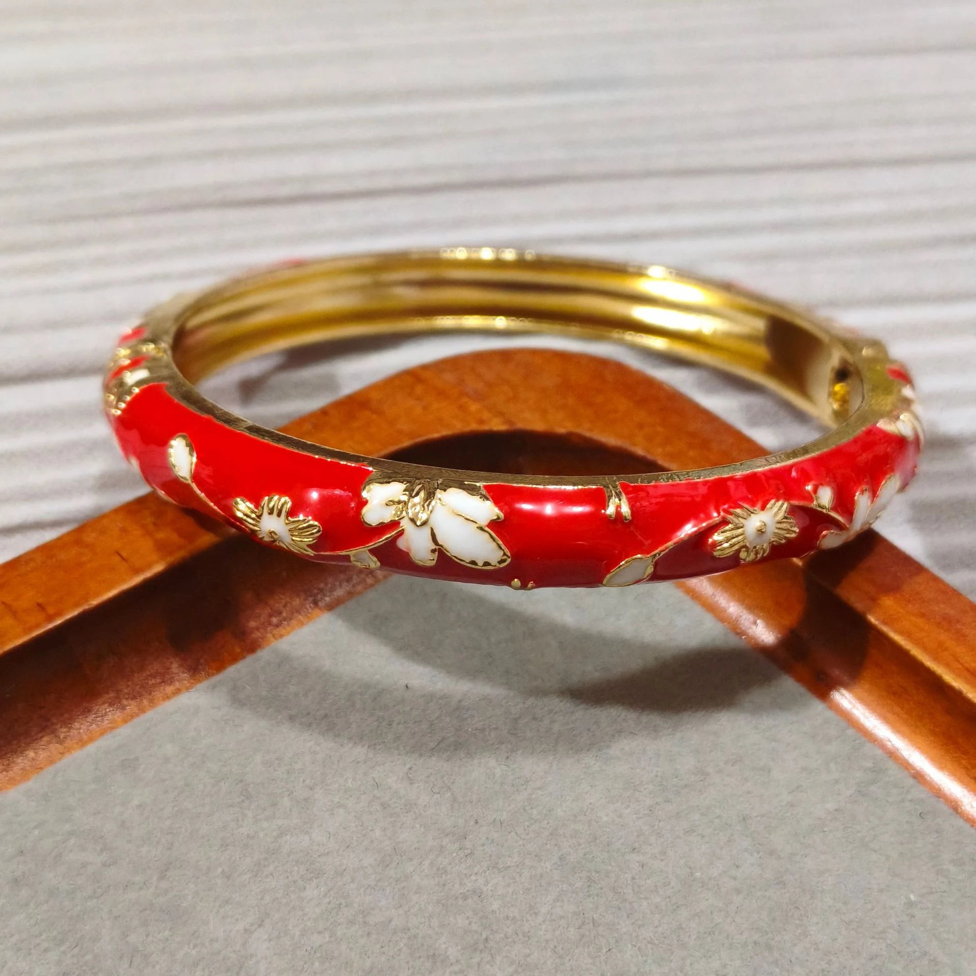 Enamel Chinese Cloisonne Bracelet Double Bangle Traditional Peony Filigree Flower Bangle Ethnic Vintage Women's Hand Bracelet