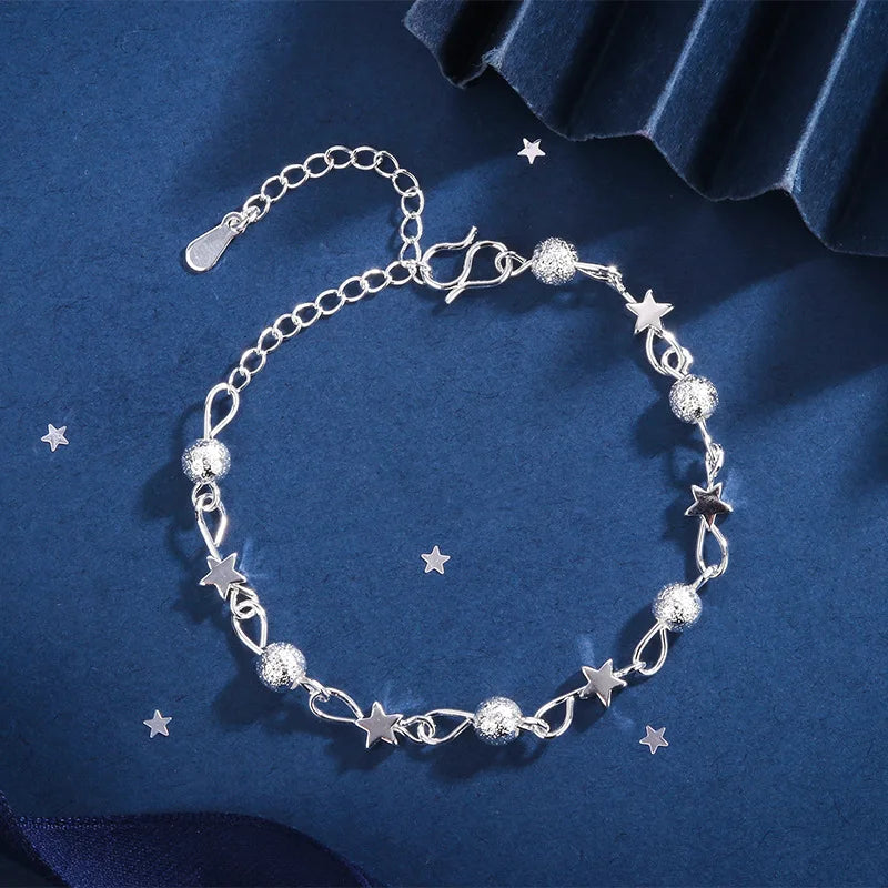 925 Sterling Silver Hollow Heart Bracelets For Women Girls Vintage Korean Design Double Layer Beads Bracelet Party Jewelry Gi