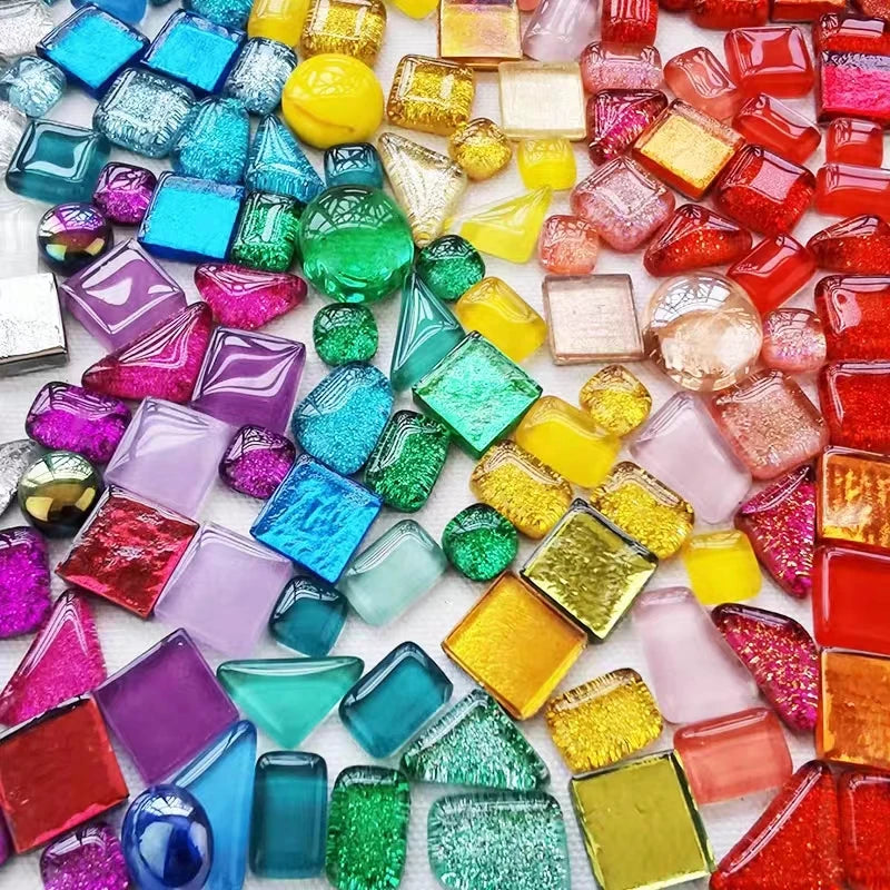 Mosaic Tiles for Crafts Blue Shine Assorted Color 50pcs Glass Glitter Mosaic Supplies Pieces Bulk Square Shape Home Decoratio