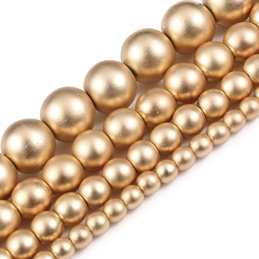 Natural Stones Rhodium Rose Gold Plated Hematite Round Loose Mineral Beads for Bracelet DIY Jewelry Making 15inch 2/3/4/6/8/1