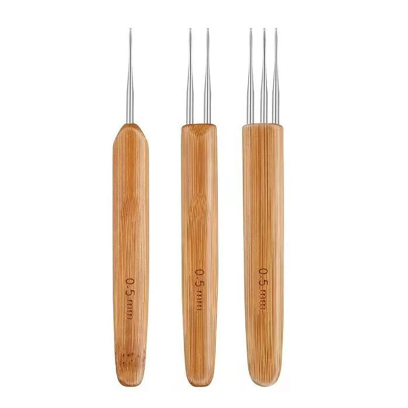 1Pc 0.5mm/0.75mm Dreadlock Crochet Hook Wood Crochet Needles Hair Dreadlocks Tool for Braid Craft - 3PCS one set