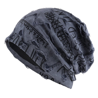 Letter Print Beanie Hats For Women Men Vintage Distressed Cracked Design ​Wasteland Style Spring Summer Warm Fleece-lined Win